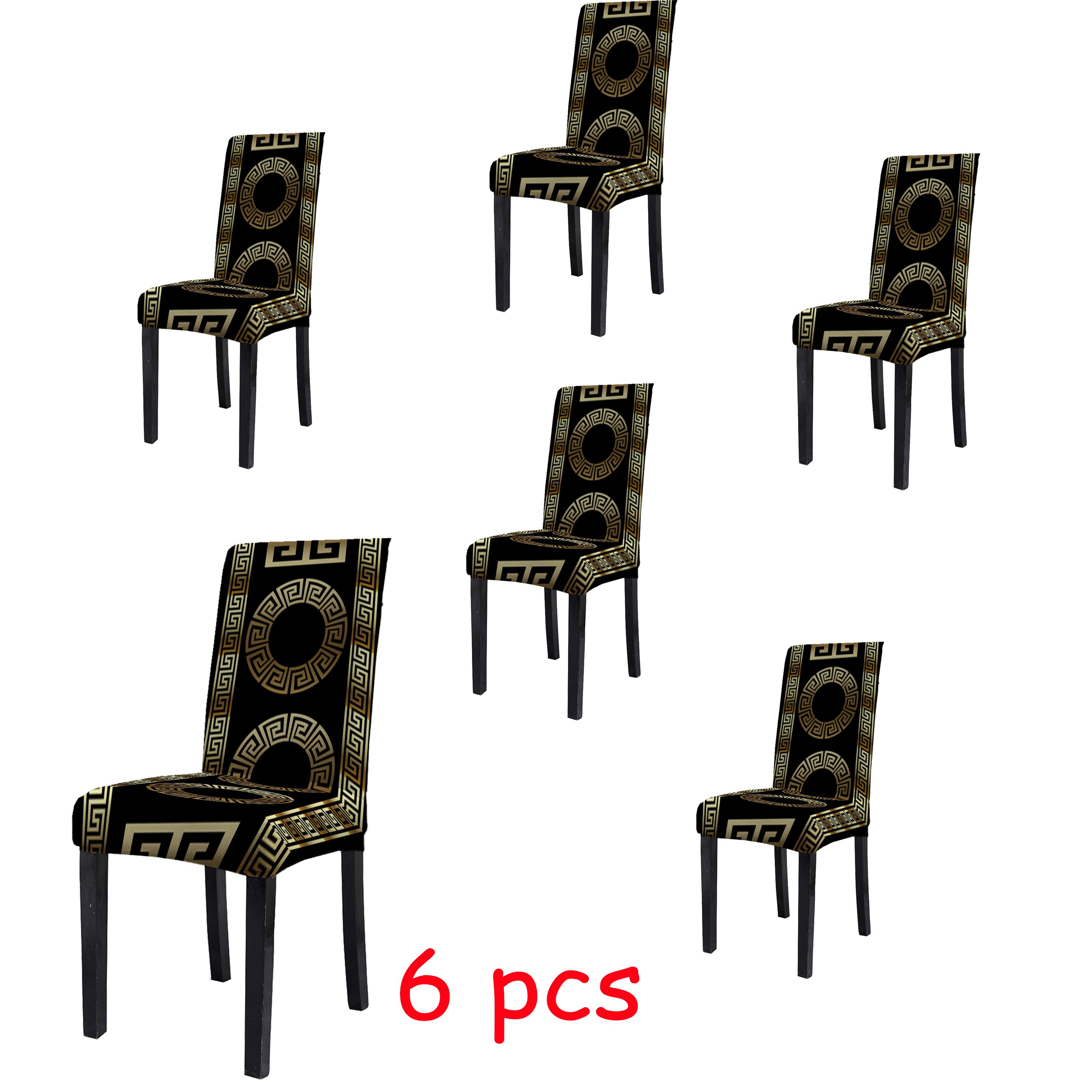 

4/6pcs Modern Minimalist Style Chair Covers, Black And Golden Geometric Print Chair Covers, Removable Chair Protection Covers, Suitable For Living Room, Hotel, Restaurant, Kitchen And Home Decoration