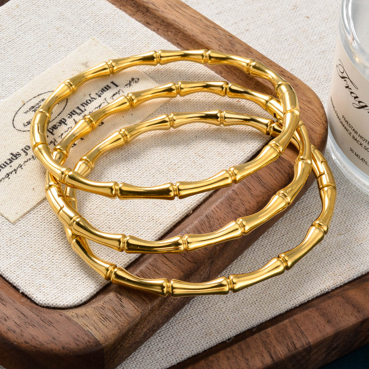 Vintage Minimalist Stainless Steel Bamboo Bracelets Set