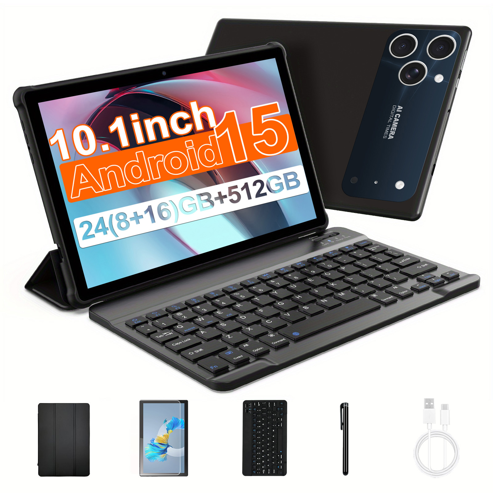 TEMU Esta Tablet 24GB de RAM (8GB + 16GB) y 512GB de almacenamiento, en 15, tiene una pantalla de 10.1 pulgadas y equipada con cámaras duales de 16MP