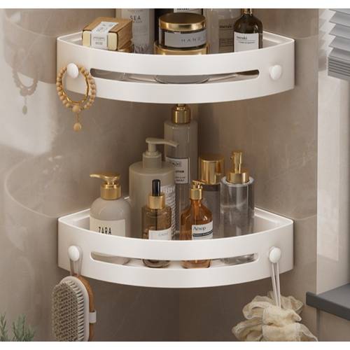2pcs rust proof plastic corner shower rack wall mounted curved design shampoo cosmetics and hygiene storage rack space saving storage rack for small bathrooms