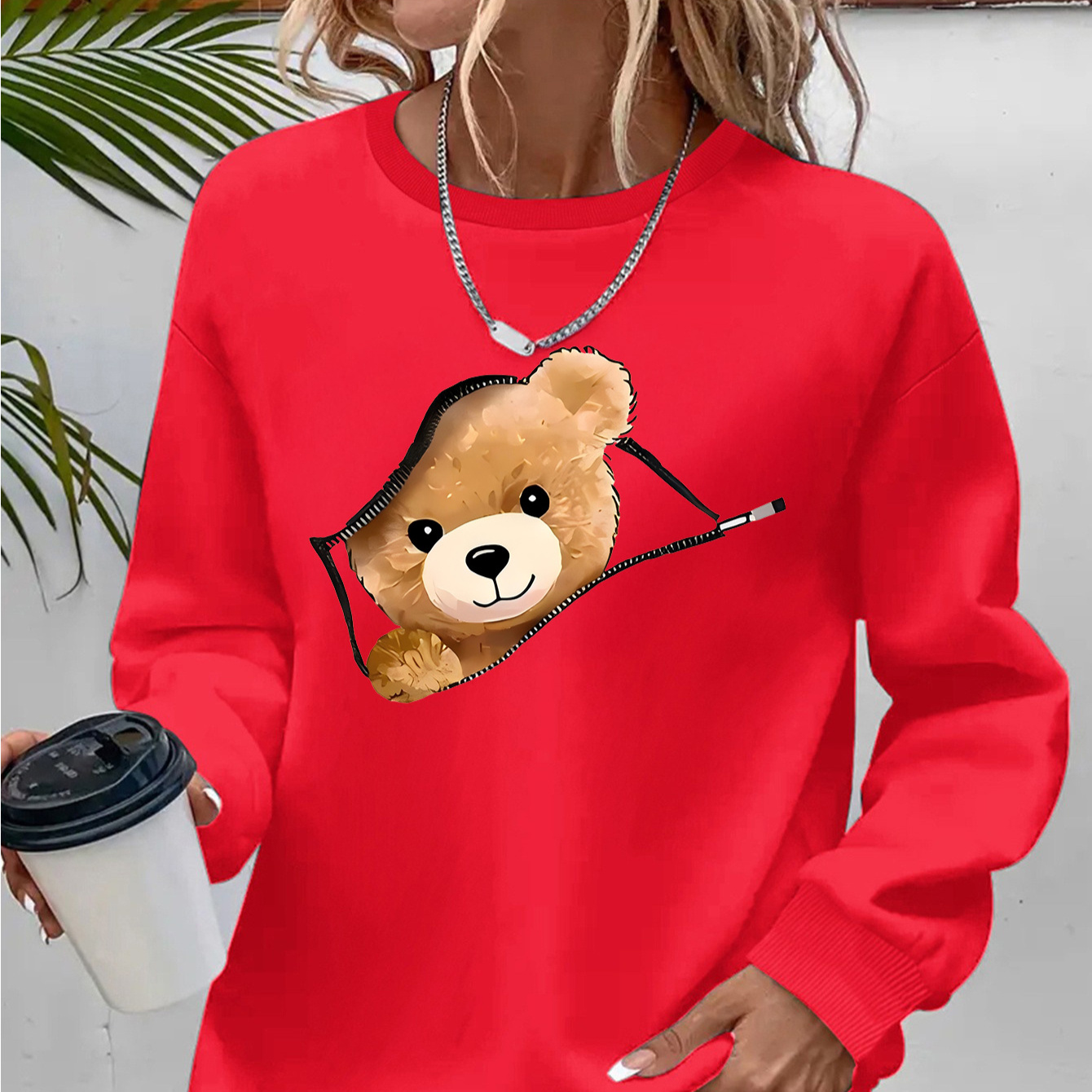 

Cozy Cartoon Sweatshirt For Women - Casual Crew Neck, Long Sleeve Pullover, Fall & Winter, Machine Washable, , Sports And