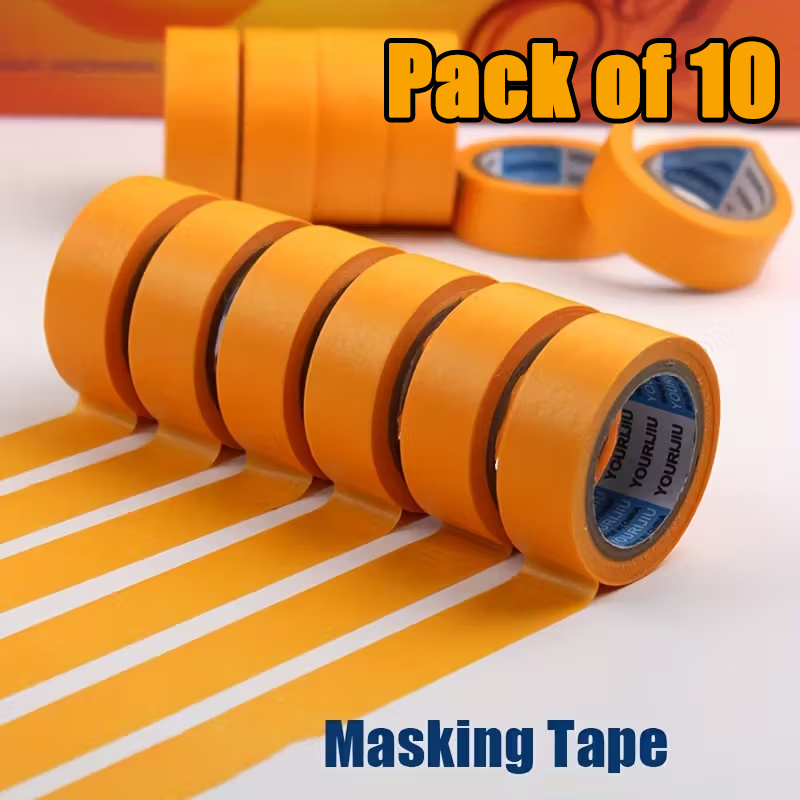 Image of 10 Rolls Golden Painter's Tape | 29.9mm X 49.9m Multi-surface Residue-free Masking Tape | E-da Brand, Suitable For Plastic And Multipurpose Use