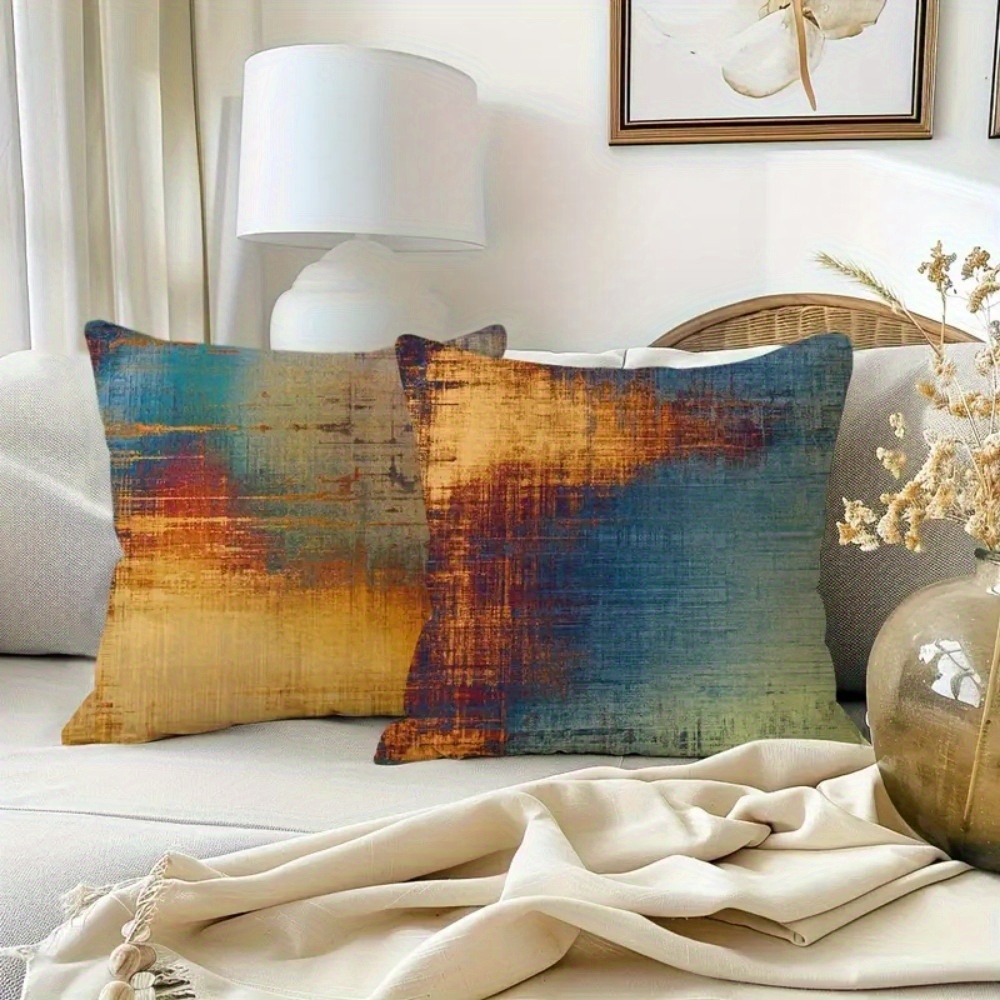 4pcs vintage gradient geometric print pillow covers double sided soft plush decorative pillowcases with zipper closure machine washable multiple sizes for living room bedroom sofa bedroom accessories retro aesthetic decor durable fabric cover 2d flat Product details 6