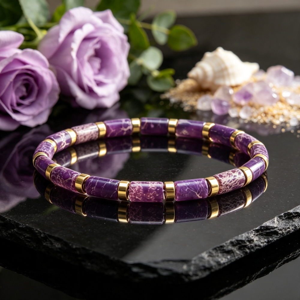 Natural Purple Imperial Stone Barrel Bead Bracelet, Versatile Gift