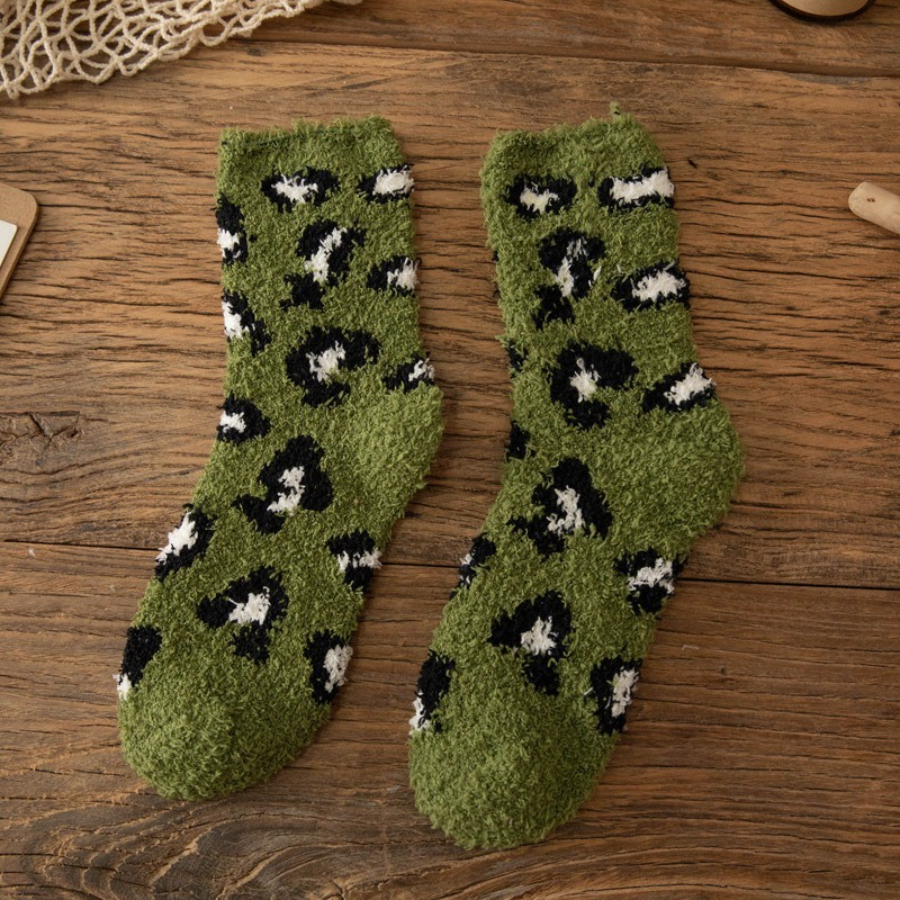 TEMU 1 Pair, Women's Leopard Print Coral Fleece Terry Floor Socks, Medium , Special Sleep Socks For Floor In Winter, Heart-warming Gifts On Christmas