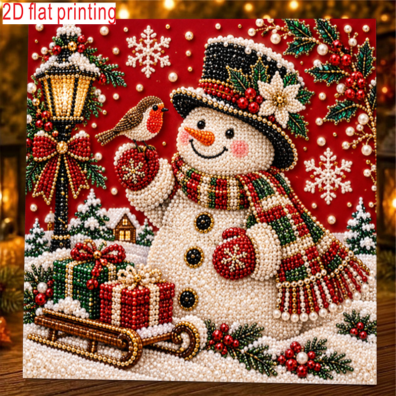 TEMU 1 pièce, Impression 2D à plat, Kit de peinture diamant art , Style perles sur le thème de Noël, de neige et ensemble, Plein de chaleur festive,