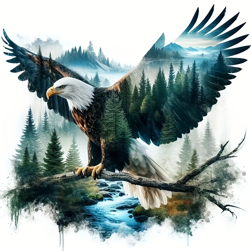 Bald Eagle And Forest Landscape Stickers - Realistic Wilderness Decor, Nature- And Vehicle Art Stickers 2d Flat Vinyl