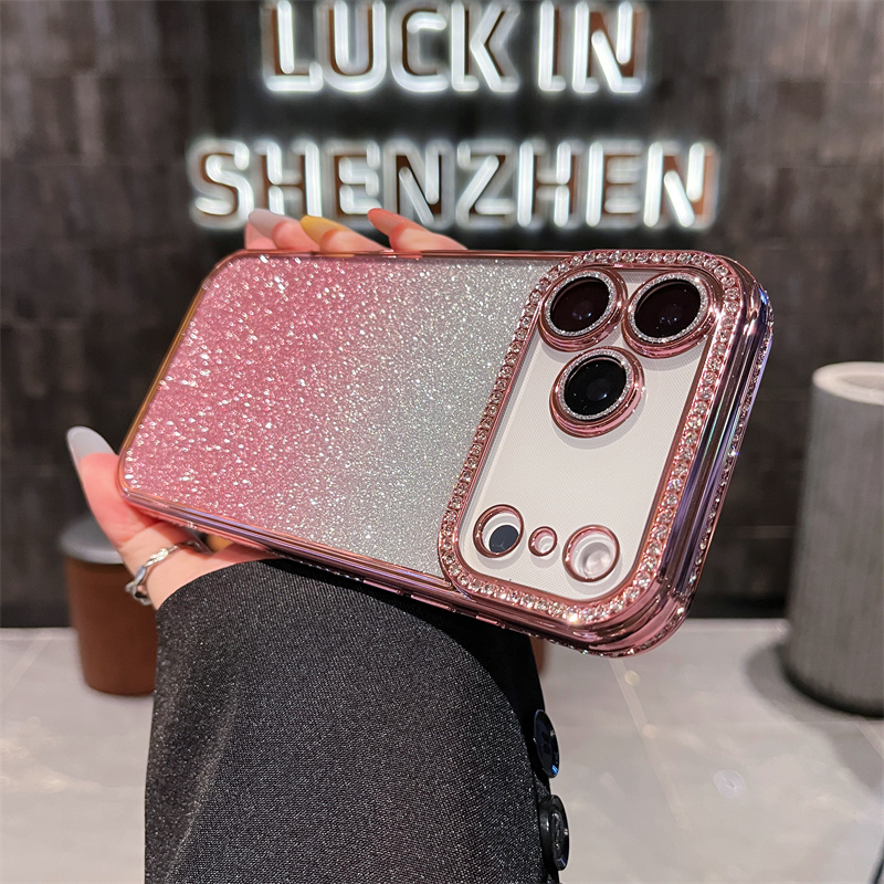 TEMU Phone Case - Fashion Gradient Glitter Sparkling Phone Case For Iphone 17 Pro Max Air 17 Anti-drop Protective Cover