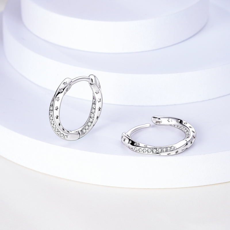Women's 925 Silver Twisted Star Earrings, Minimalist Style