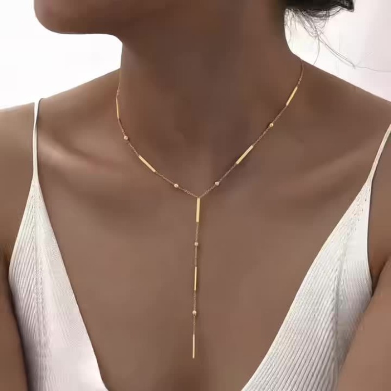 Image of Fade-resistant 18k Golden-plated Steel Necklace, Women's Fashion Necklace, Y-shaped Necklace, Easy And Elegant, Comfortable And Versatile, Daily And Party Wear, Christmas And Birthday Gifts