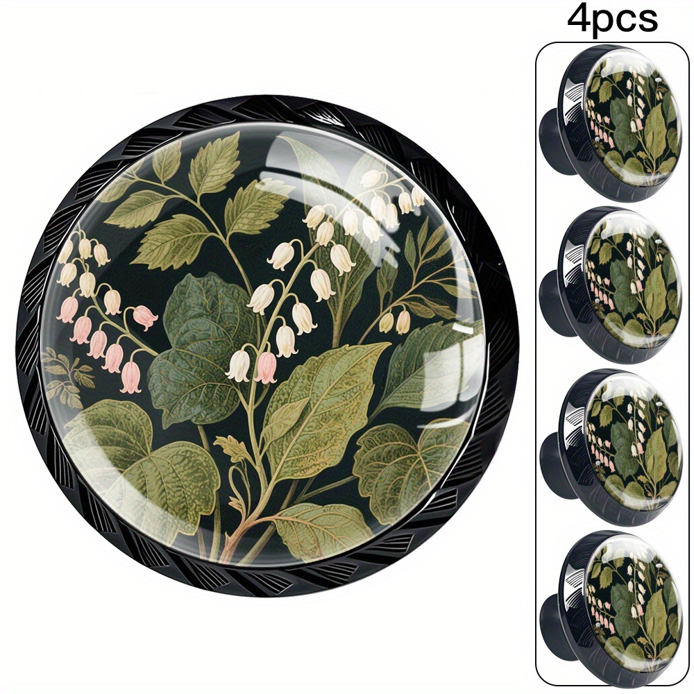 TEMU 4 Poignées de Tiroir en Verre Cristal avec Base ABS, Boutons Ronds pour Meubles Élégants, Commode, et Tiroir. Motif Floral Naturel. Accessoires