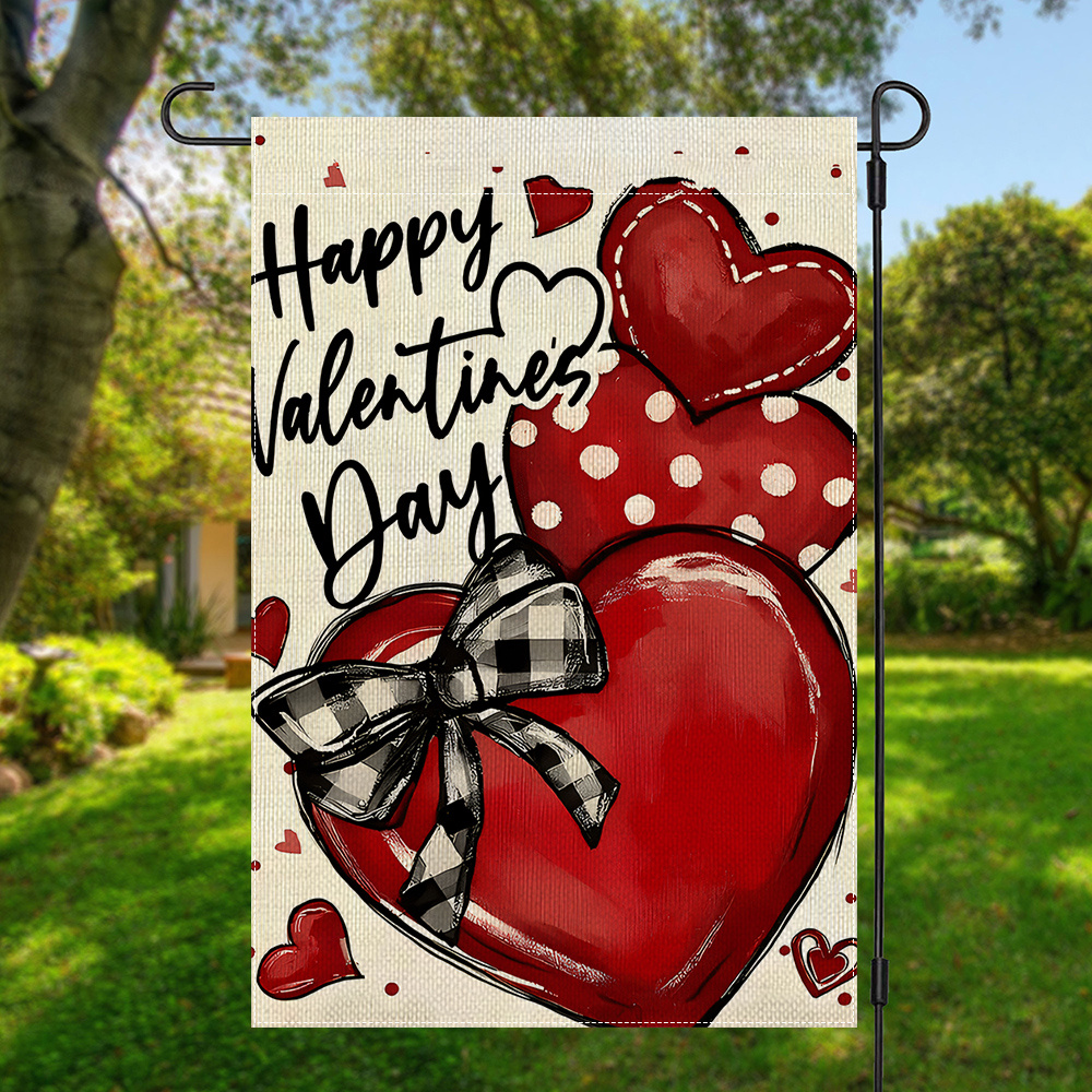 

1pc, Valentine's Day Polyester Garden Flag, 12x18in, Double-sided Love Heart & , Multipurpose Outdoor Decor, No Flagpole Required, Home & Yard Decoration