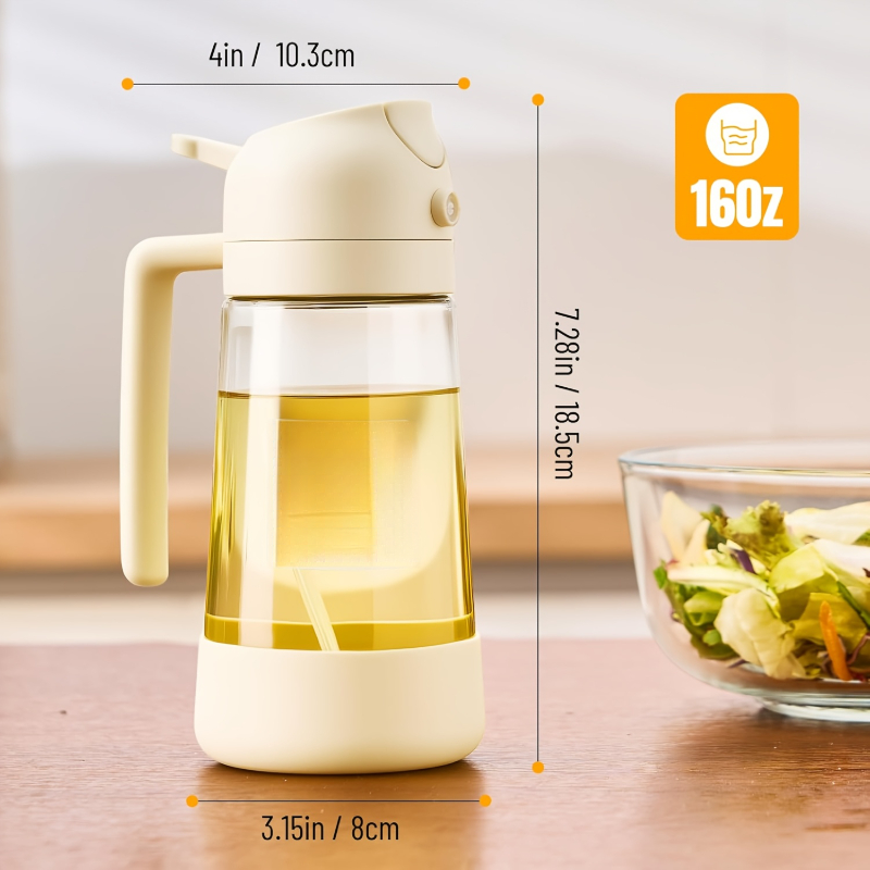 TEMU 1pc 16oz Dual-use Glass Oil Sprayer With Non-slip Silicone Base, Spray& Pour 2-in-1 Lid, Heat-resistant Glass Container For Hot Liquid, Kitchen