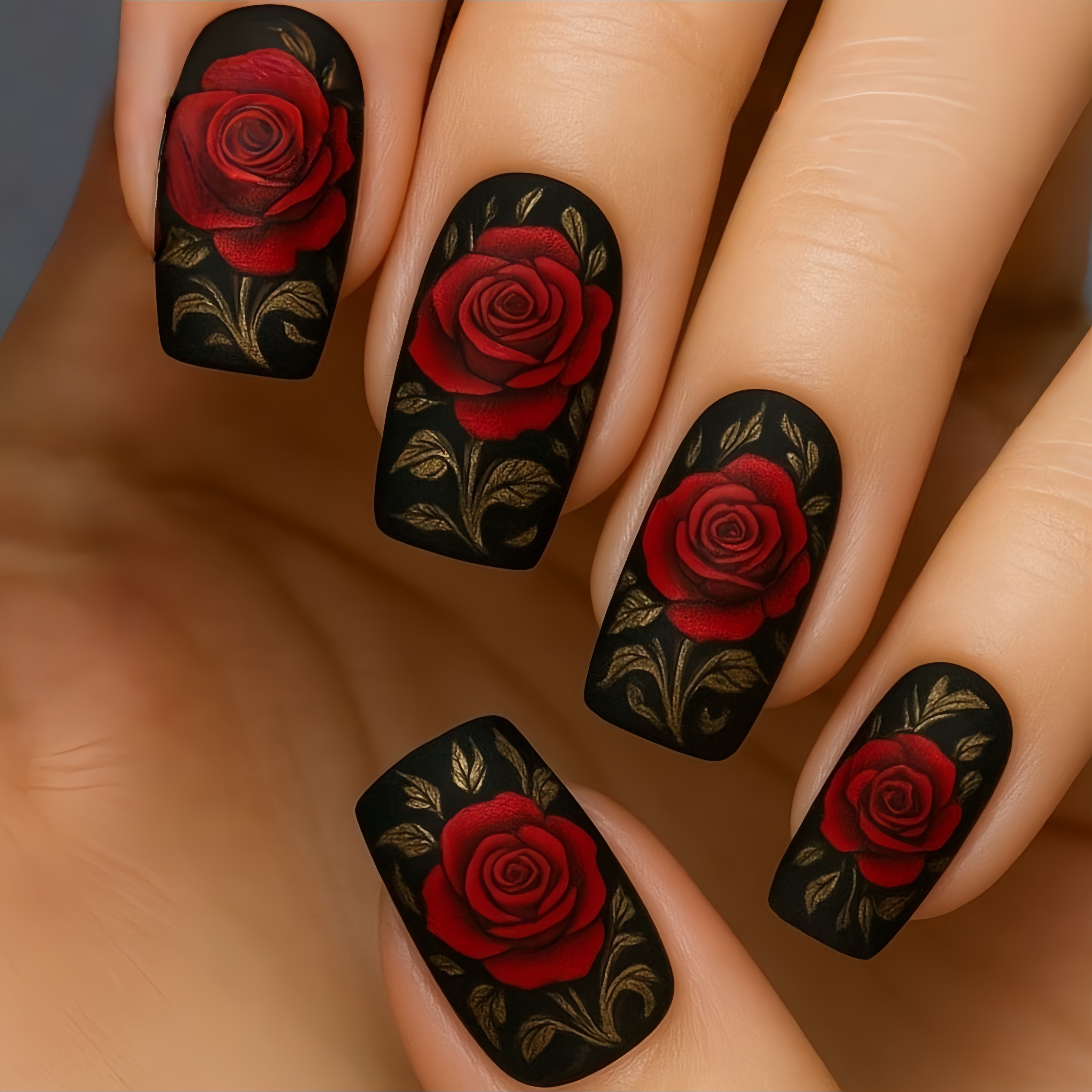 TEMU 24pcs Valentine's Day Nails Featuring Romantic Red Roses For Women, Square-shaped, Removable Press-on Nails, A Romantic Gift