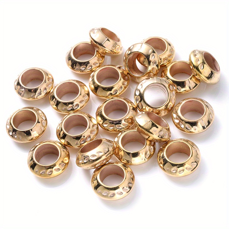 TEMU Lot de 50 perles CCB rondes en plastique de 11 mm à grand trou, perles d'espacement ovales plates rondes dorées et argentées pour de décoratifs,