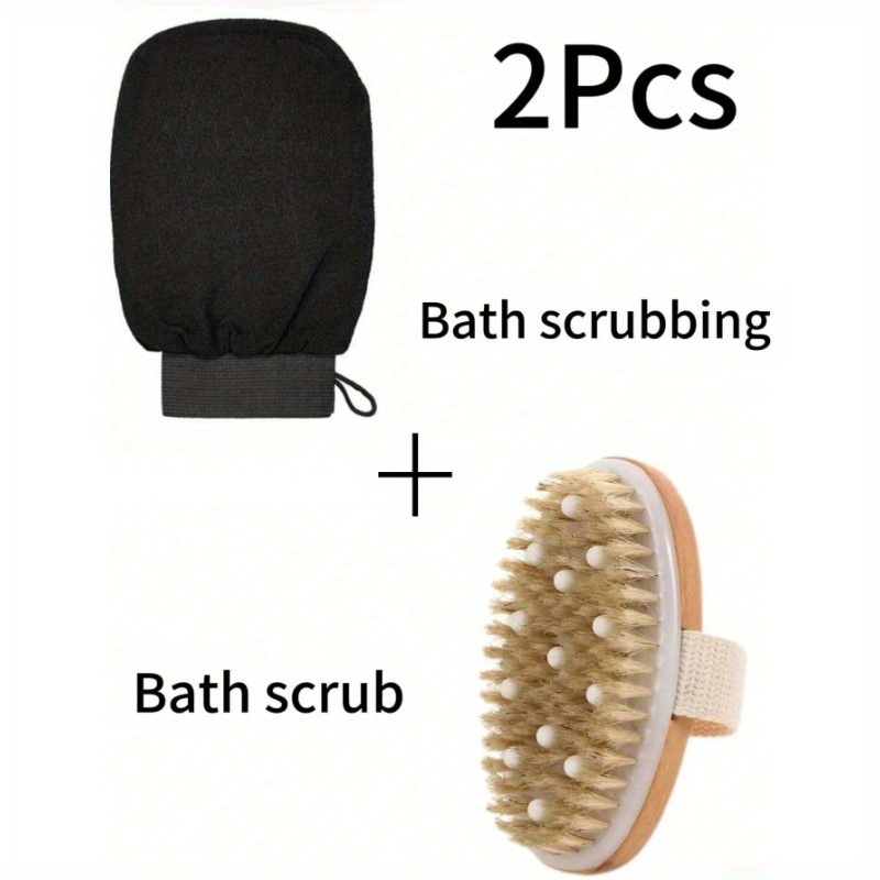 TEMU 2pcs Soft Exfoliating Massage Bath Brush Plus A Double-sided Scrubbing Glove, Bubble-blowing Net,drawable Pocket Creative Bath Set Back To