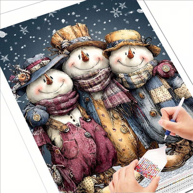 TEMU Frameless 5d Diy Diamond Painting Kit Suitable For Adult Beginners - Snowman Paradise With Round Diamonds, Stress Craft Project, Winter-themed