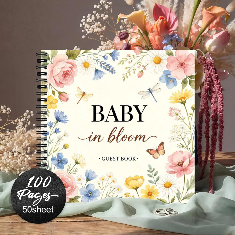 TEMU 1pc Keepsake Memory Journal Record Attendance And Paste Polaroid Photos Watercolor Floral Guestbooks For , Neutral Floral Theme Celebration For