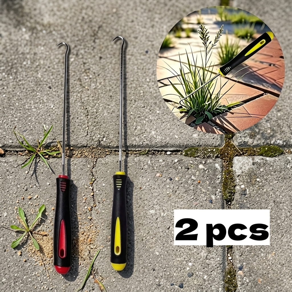 Image of 2pcs Set 9.45-inch Extended Manual Weeding Hook, Garden Weeder, Puller Hook, Suitable For Driveway Sidewalk Crack Cleaning And Lawn Loosening