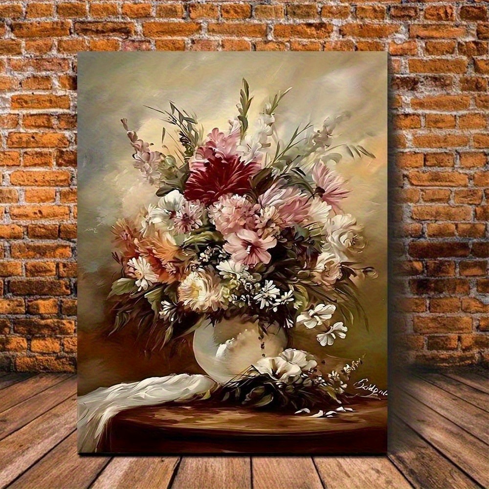 E-shop Lebendige Blumen-Leinwandkunst – Rosen, Pfingstrosen & Sonnenblumen in Vase, 11,8x15,7 Zoll ungerahmt, moderne Wohnzimmer-, Schlafzimmer- und