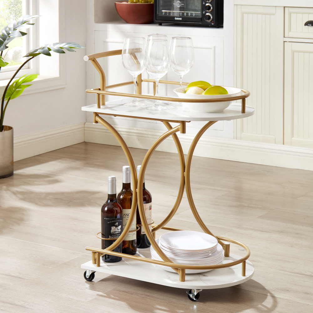 Image of 2-tier Bar Cart, Mobile Bar Serving Cart, Industrial Style Wine Cart For Kitchen, Beverage Cart With Wine Rack And Glass Holder, Rolling Drink Trolley For Living Room