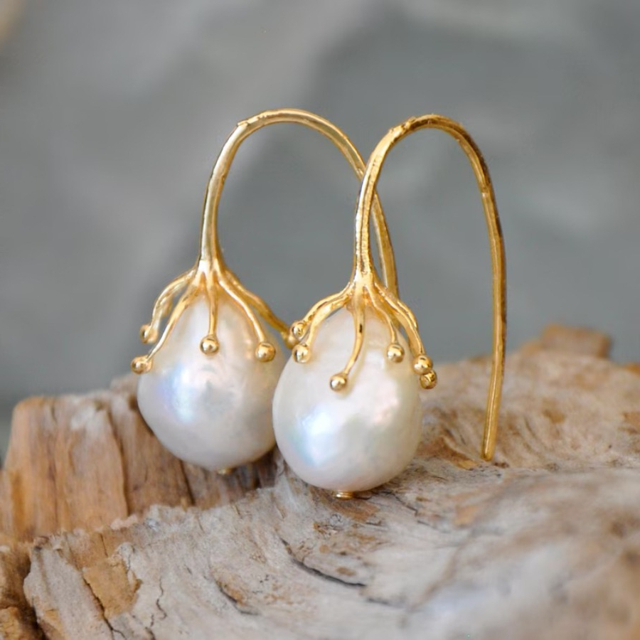 Elegant Easy Imitation Pearl Floral Design Copper Ladies' Earrings | 14K Golden Plated, Versatile for Daily and Party Occasions