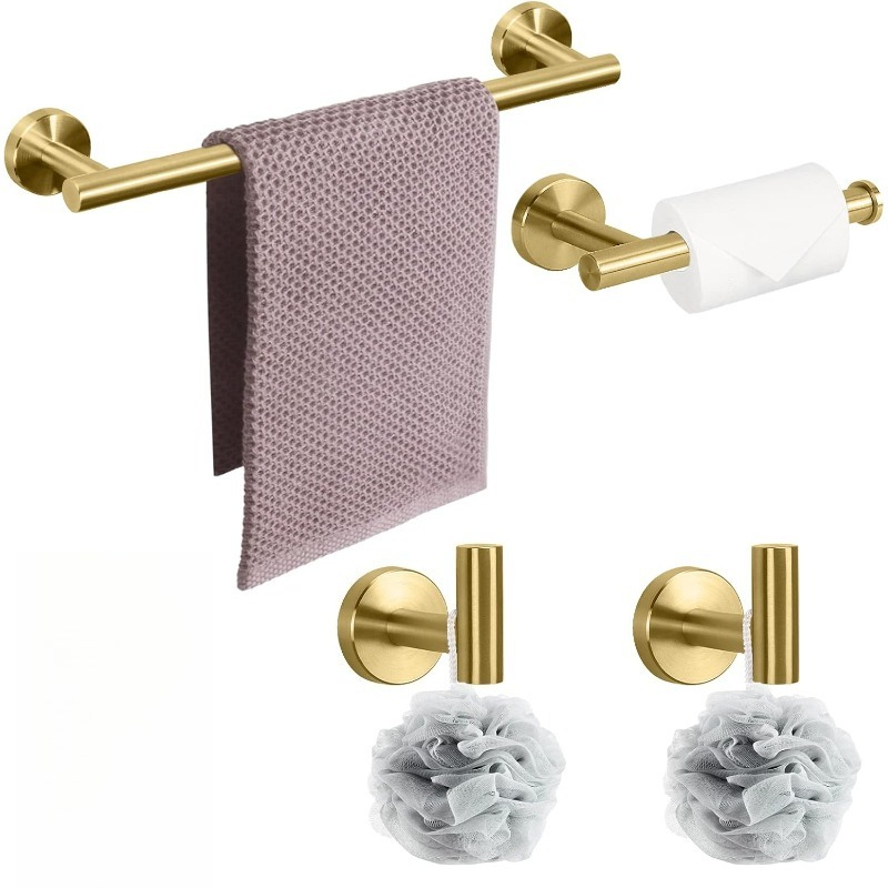 TEMU Set da 4 pezzi di accessori moderni per bagno, kit di accessori da bagno rotondi a parete in acciaio inossidabile, con portaasciugamani portante