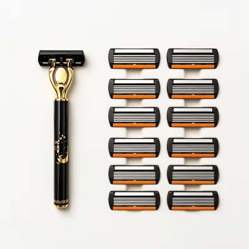 TEMU 1pc Handle And 12pcs Interchangeable Heads High-quality Safe Shaving Kit, Featuring Metal Handle, Contoured Design, Sharp , Easy Trimming Of