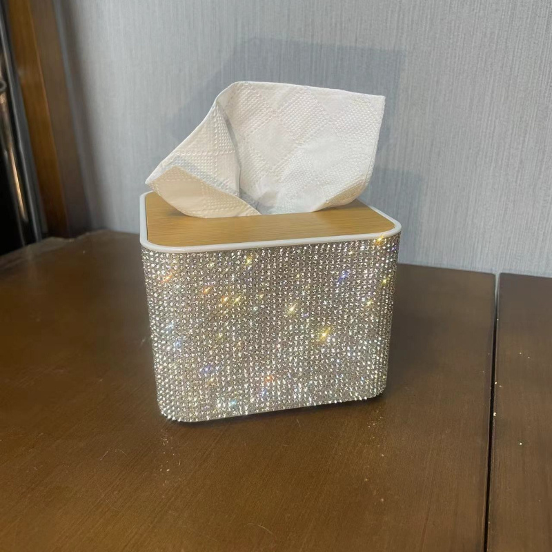 1pc handmade sparkling tissue box holder with glittering diamonds square plastic countertop organizer for bathroom kitchen or living room elegant tabletop storage for tissues napkins and more bathroom tissue holder decorative storage glittering   Product details 2