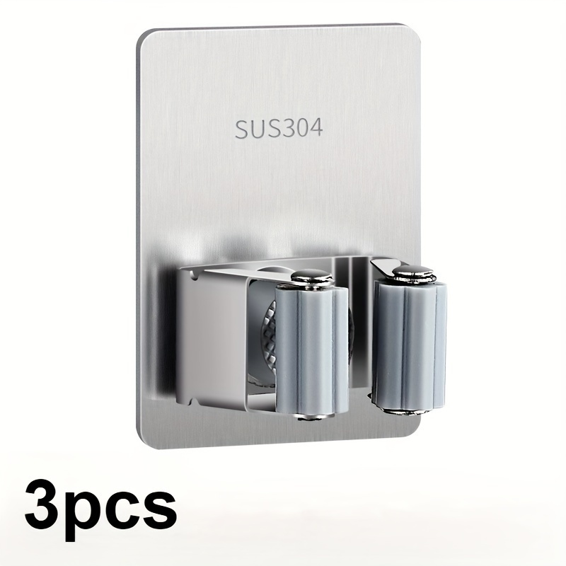 TEMU 3pcs Stainless Steel Mop And Broom Holder- Wall-mounted Kitchen, Bathroom, Garden Storage Clip- Durable Cleaning Additions Storage Rack,