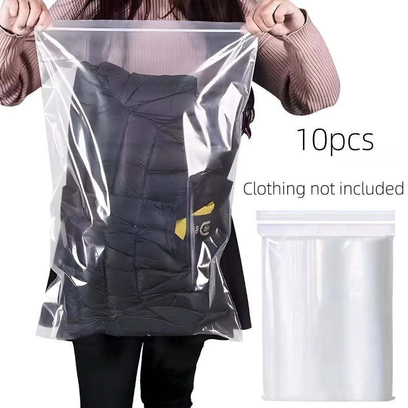 TEMU 10pcs Set Of Large Transparent Clothing/blanket Storage Bags, Pe Bags, Clear Plastic Bags For Organizing Clothes, Shoes, Bags, And Other