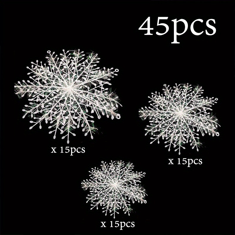 TEMU 45pcs 3 Sizes White Snowflakes Ornaments Plastic Snowflake Decoration Large Christmas Hanging Glitter Snowflke For Christmas Tree Crafts Outdoor