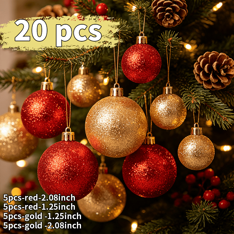 TEMU 20pcs Burgundy Velvet Christmas Balls, 10pcs Medium Red And Yellow And 10pcs Large Red And Yellow, Decor Tree Ornaments, Halloween Thanksgiving