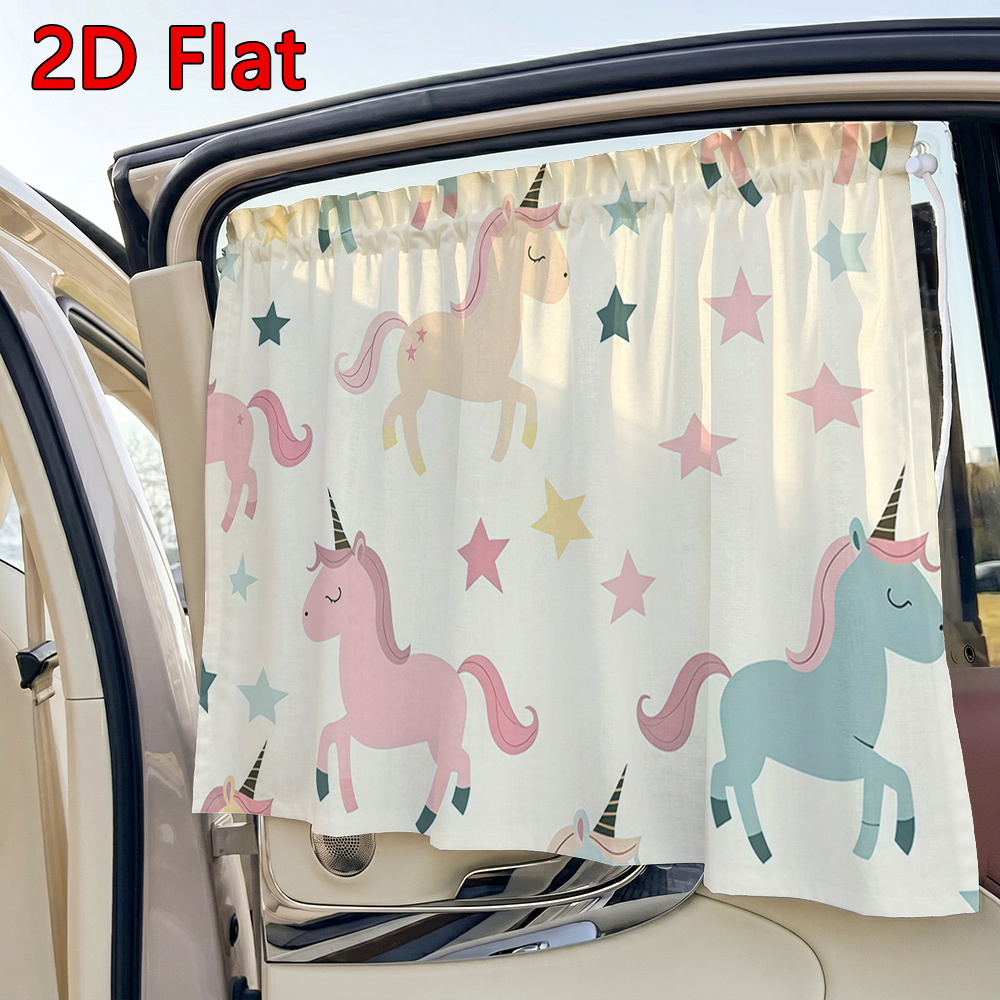 TEMU 1pc Car Sunshade, 2d Flat Cartoon Unicorn Adjustable Car Sunshade, Suction Cup Car Window Side Curtain, Excellent Summer Sun Protection And Heat