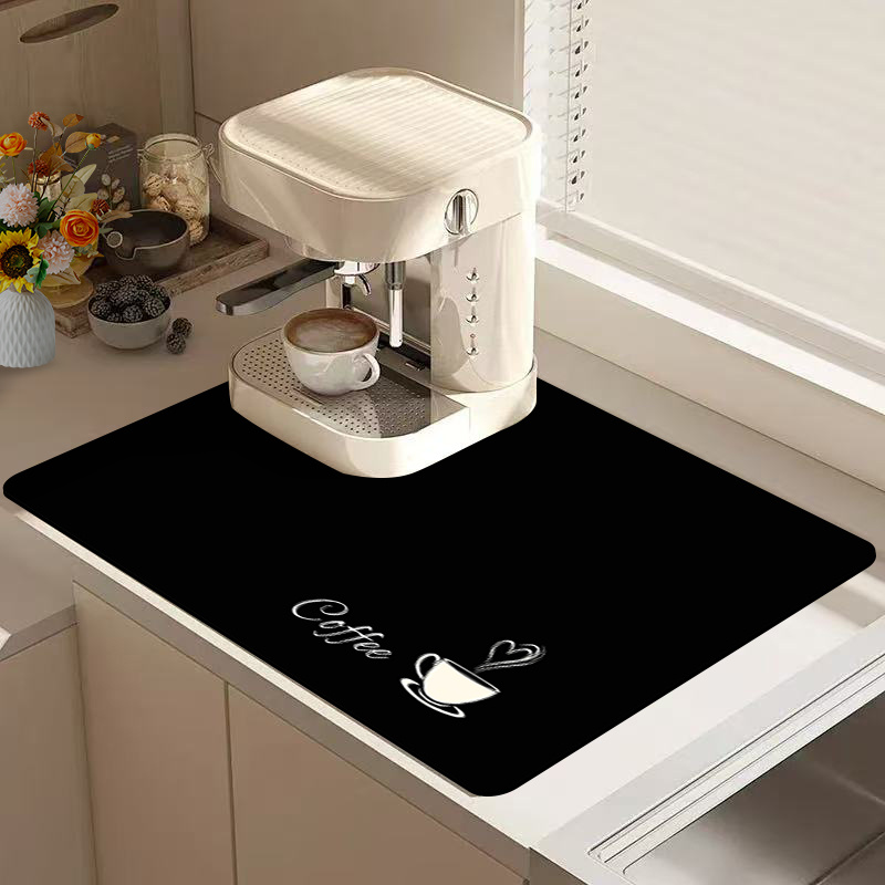TEMU 1pc Utensil Drying Mat, Coffee Theme Drain Mat, Coffee Machine Mat, Kitchen Table Accessory, Fashion Printed Drain Mat, Kitchen Tool Drying Mat,