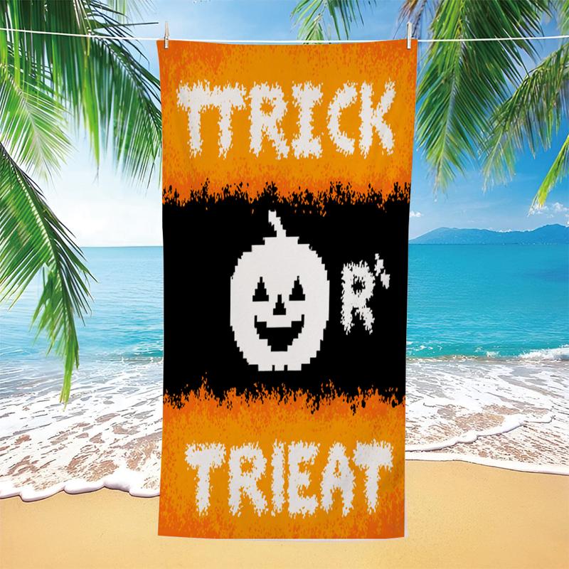 1pc halloween beach towel with pumpkin design large size   absorbent and quick drying suitable for travel camping and summer vacations beach blanket