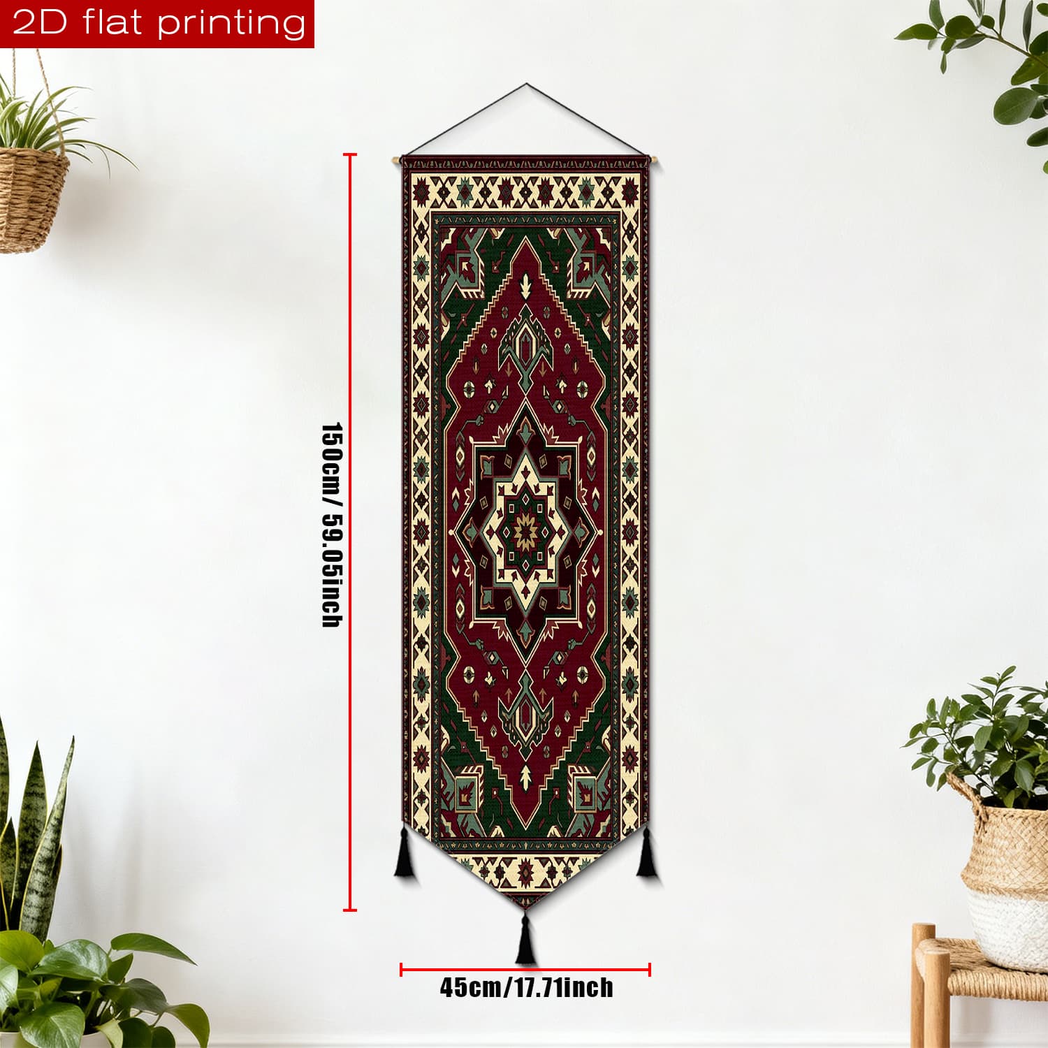TEMU 2d Flat, 2d Flat Ethnic Style Geometric Print Pointed-corner Tapestry With Pointed Corners And Tassels, Suitable For Living Room, Bedroom, Dorm,