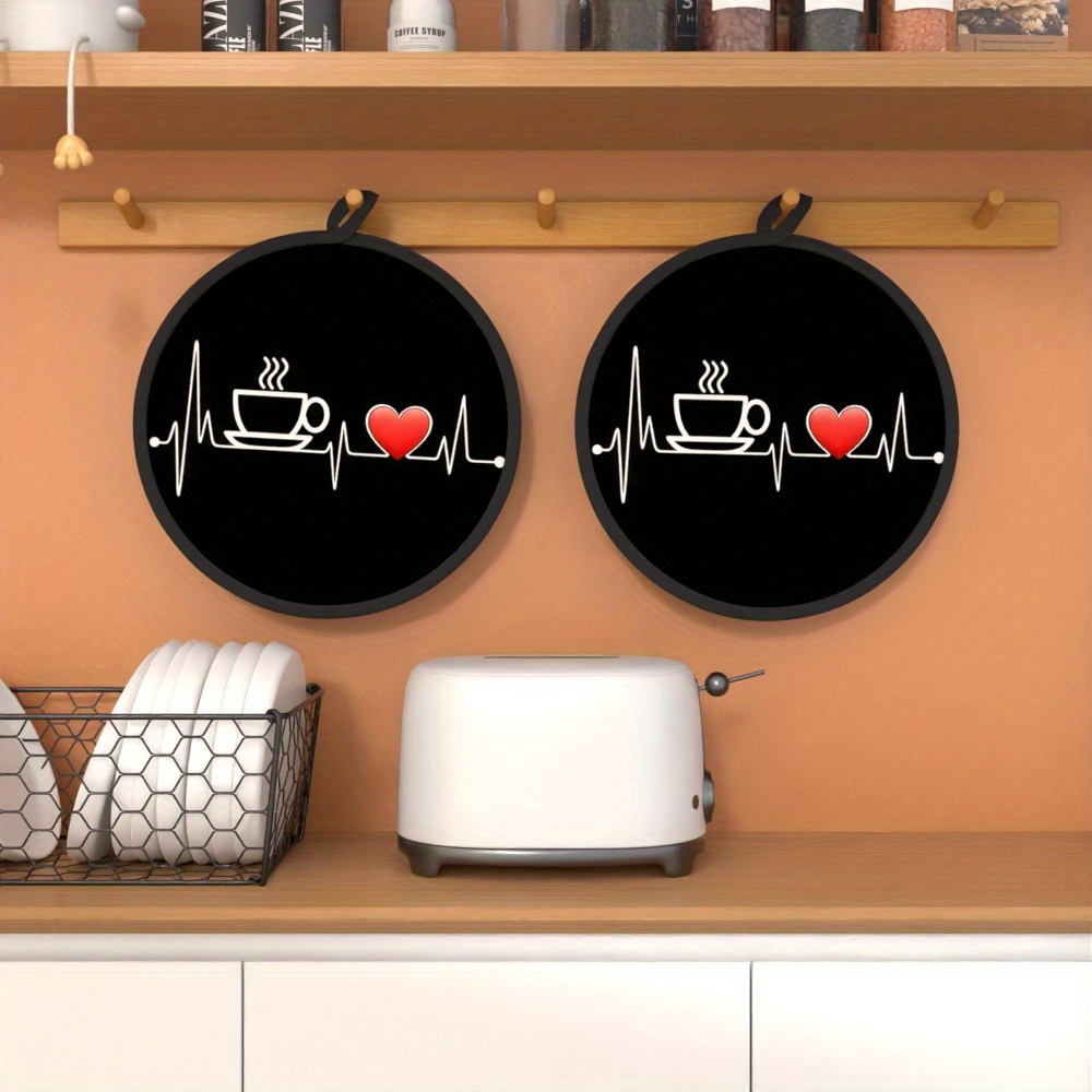 TEMU 2pcs 8*8 Inch Kitchen Pot Holders Funny Slogans Tea Cups Ecg Love Countertop Protector Multipurpose Round Pads Suitable For Cooking Baking Pots