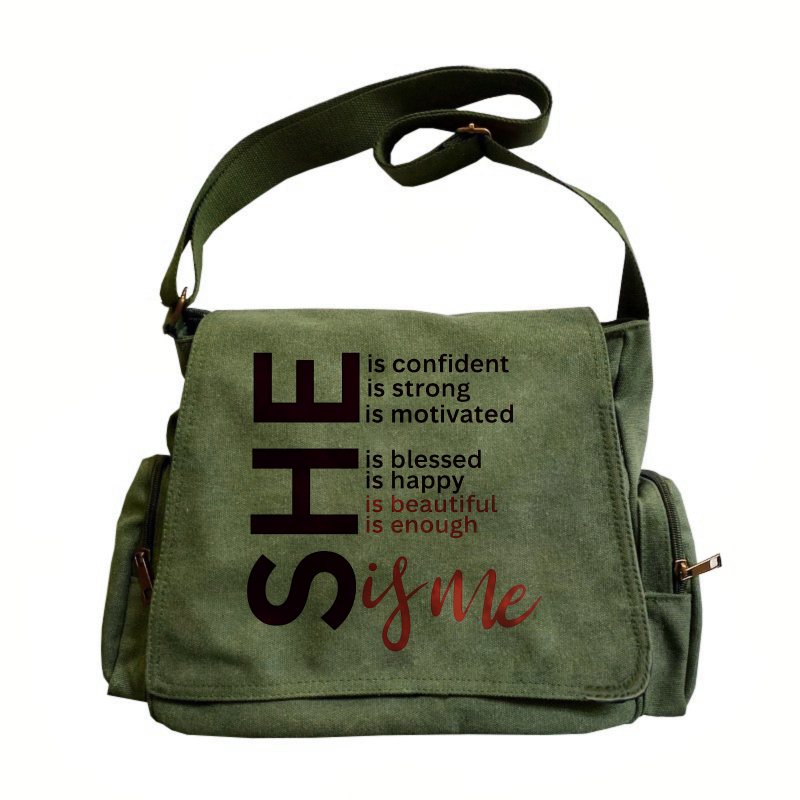 TEMU [courier Bag] Holiday New Large-capacity Retro Tote Messenger Courier Bag, Two-color Optional, Me Inspirational Printing Pattern, Suitable For