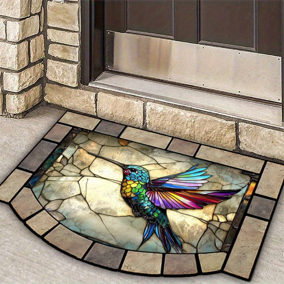 TEMU 1pc Tapis de Porte en Verre Teinté Motif Patiné, Design Irrégulier Haut de Gamme pour Entrée d'Appartement Élégant, Décoration Halloween et Jour