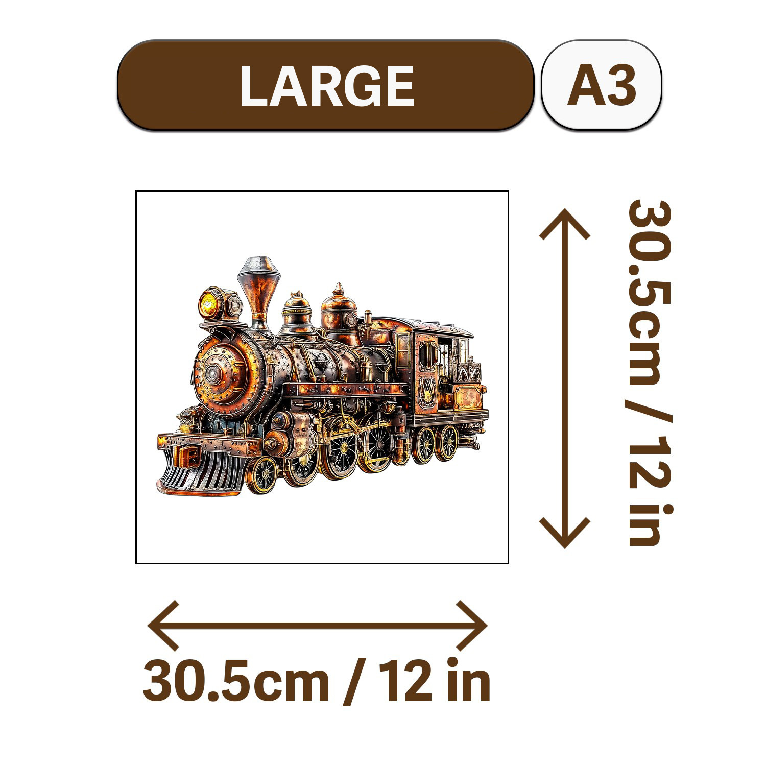 Steampunk Train Wooden Jigsaw Puzzle in Various Sizes