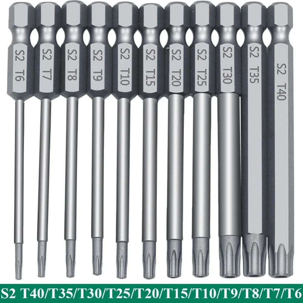 TEMU Jeu de 11 embouts Torx étoile de - Acier S2 haute résistance, longueur 75 mm, tailles -T40, kit d'outils ménagers mécaniques multifonctionnels