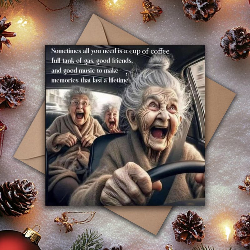 1 funny birthday card for women high quality paper with envelope laughing car ride design perfect 60th 70th 80th birthday gift for best friend milestone card for grandma sister wife humorous aging joke greeting