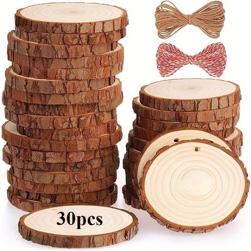 30pcs natural wood chips 6 1 7 11cm handmade wooden set holed wood for arts and crafts christmas decoration diy crafts