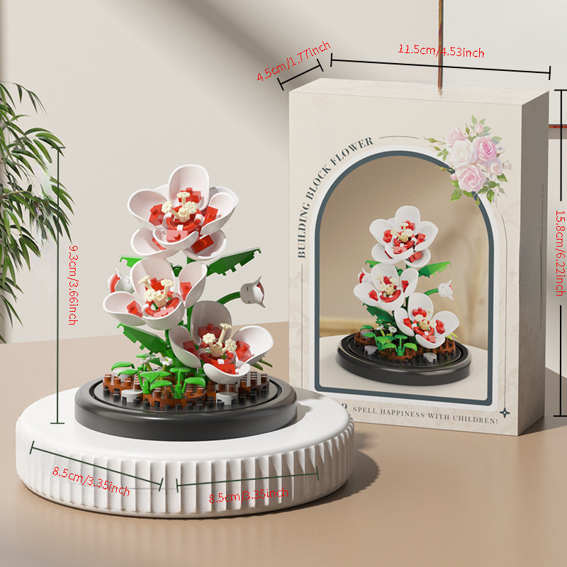 building block flower sunflower rose potted plant assembly - Temu