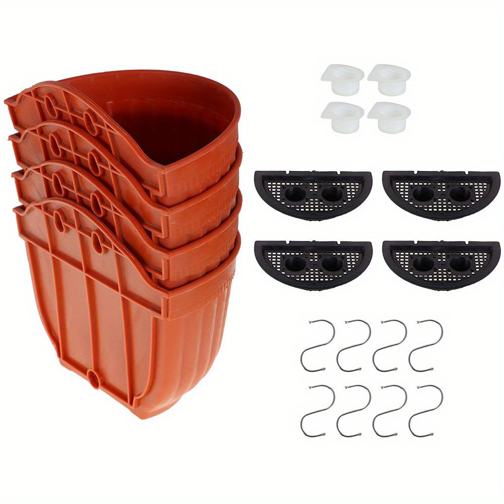 

Wflnhb4 Pcs Resin Wall Hanging Planter 8.1 Inch Plants Basket Half Round Flower Holder Planter Pot With S Hooks Basket Container With Water Storage Container, Brick Red