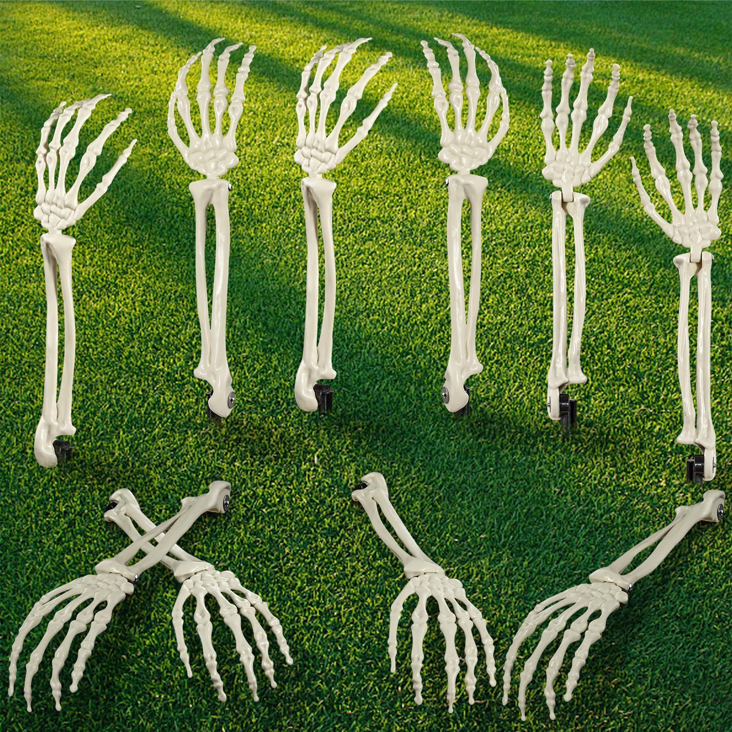 Image of 10pcs Halloween Skeleton Stakes - Realistic Graveyard Decor With & Cracked Wood, Spooky Outdoor Yard & Garden Decoration