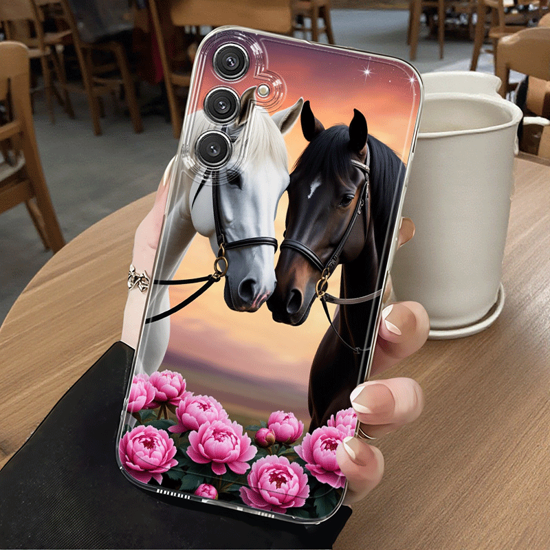 TEMU Phone Case: Dual Horses Peony Phone Case, Suitable For Galaxy A02 A03s A04 A05s A06 A13 A14 A15 A16 5g A21s A22 A23 A24 A25 A26 A32 A34 A35 A36