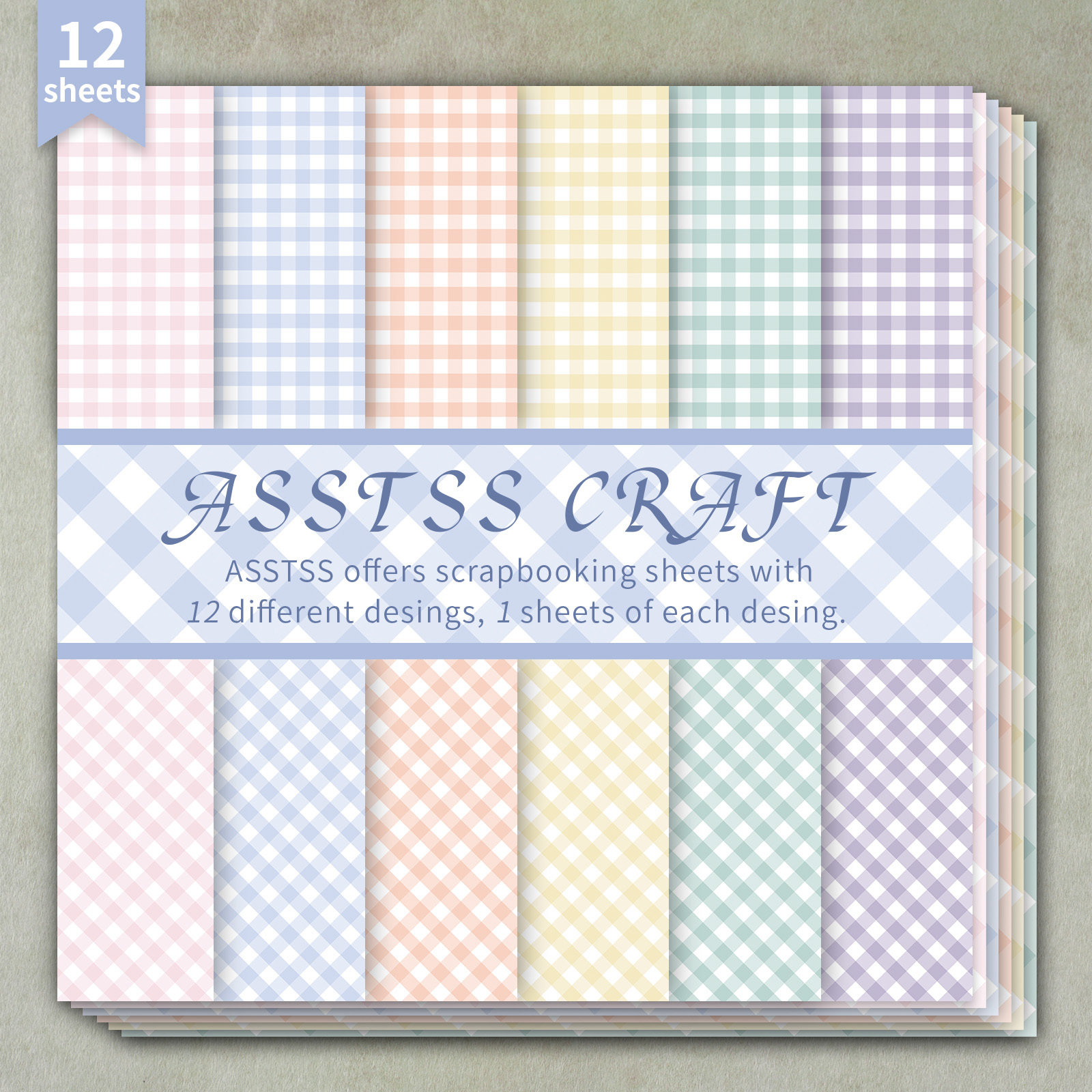 TEMU Un bloc de papier scrapbooking de 12 feuilles mesurant 6 par 6 pouces, avec un style à carreaux en gingham macaron. Ce papier cartonné épais est
