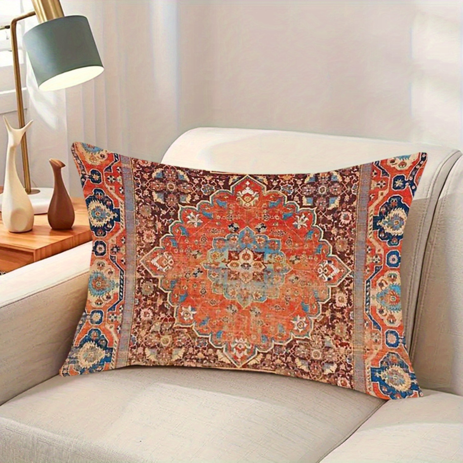 TEMU 1pc 17th-century Persian Carpet Pattern Soft Plush Pillowcase, Artistic Style, Machine Washable, With Zipper Closure, Suitable For Sofa And